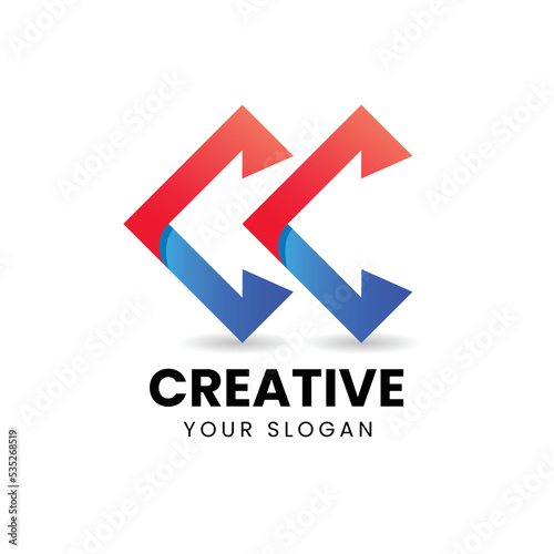Free Download Letter CC with arrow icon in negative space creative logo design - GFXLoad