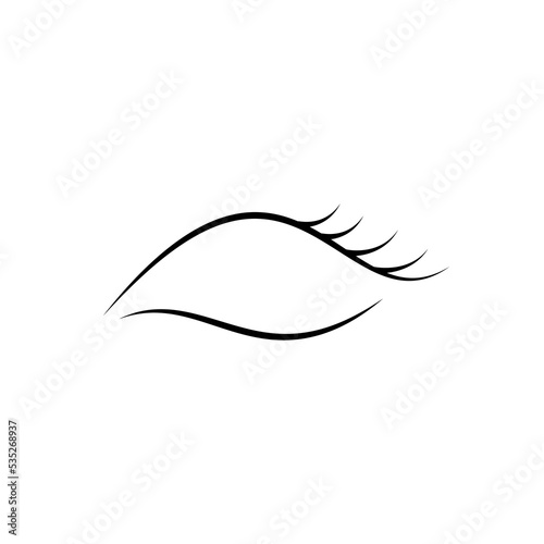 Girls eye vector black outline icon. EPS 10. Eyelid, lid simple flat illustration. Eyelash isolated on white. Eye close up makeup concept. Lamination, mascara, blepharoplasty, plastic surgery sign