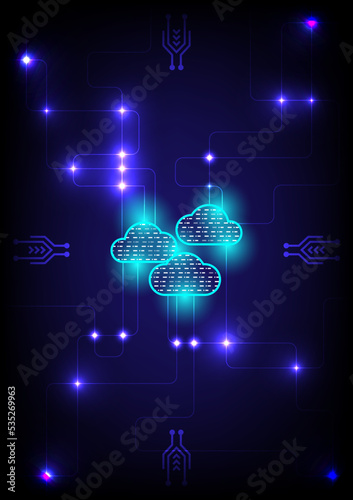 Abstract technology style
background, theme of center cloud network and communication linking, dark blue tone