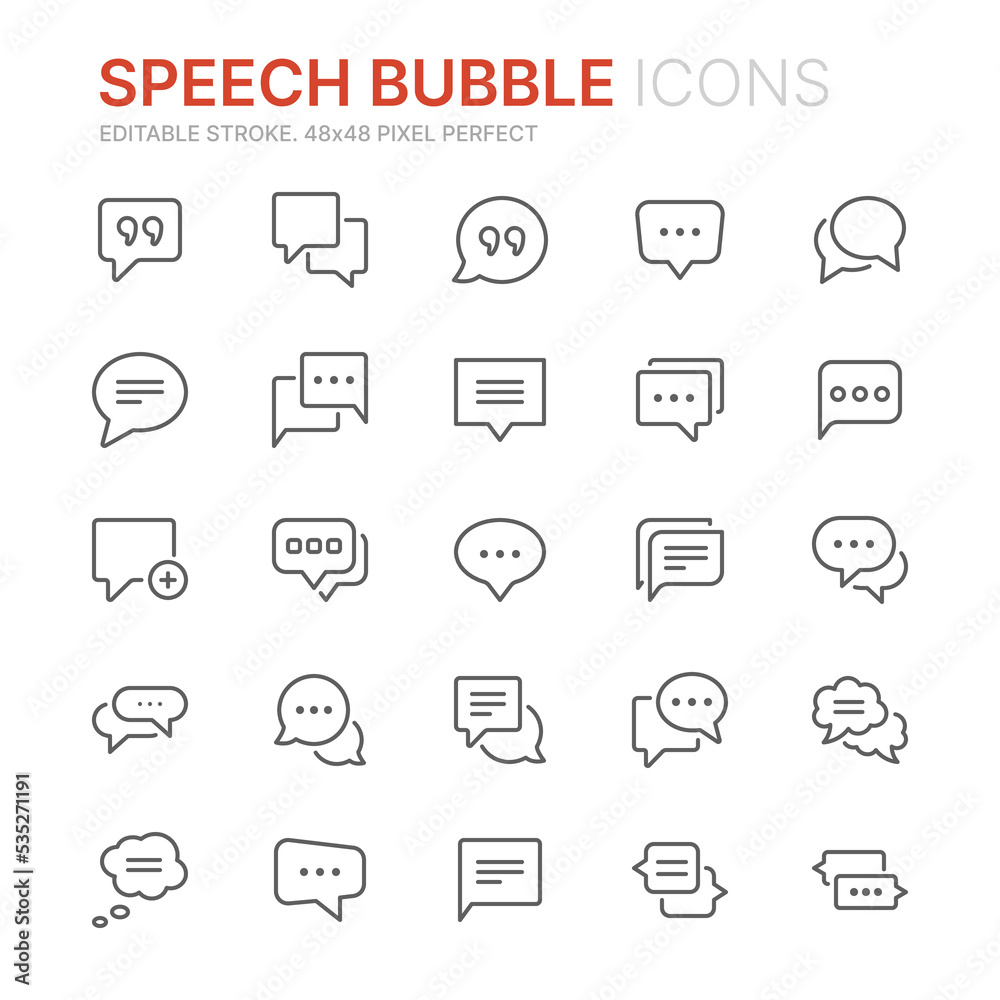 Collection of speech bubble related outline icons. 48x48 Pixel Perfect. Editable stroke Collection of speech bubble related outline icons. 48x48 Pixel Perfect. Editable stroke