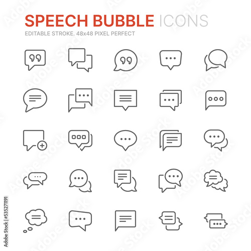 Collection of speech bubble related outline icons. 48x48 Pixel Perfect. Editable stroke