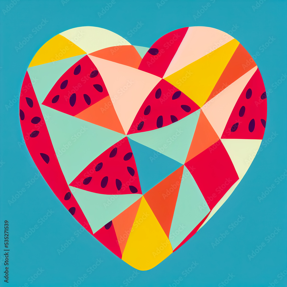 Pop art painting of a heart with seeds on a blue background. Geometric abstract art. AI-generated image, not based on any actual picture Pop art painting of a heart with seeds on a blue background. Geometric abstract art. AI-generated image, not based on any actual picture