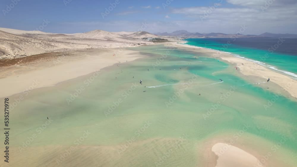 Flight over Playa de la Barca beach, Fuerteventura