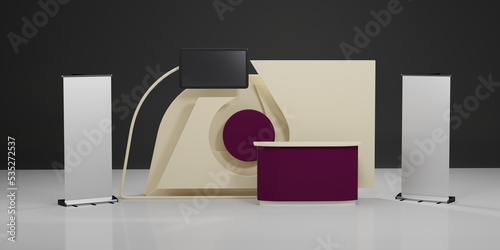 Booth 3d Mockup, Retail Trade Stand, Advertising POS POI Promotion counter, 3D rendering	