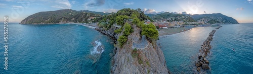 Drone panorama of the Italian coastal town of Moneglia