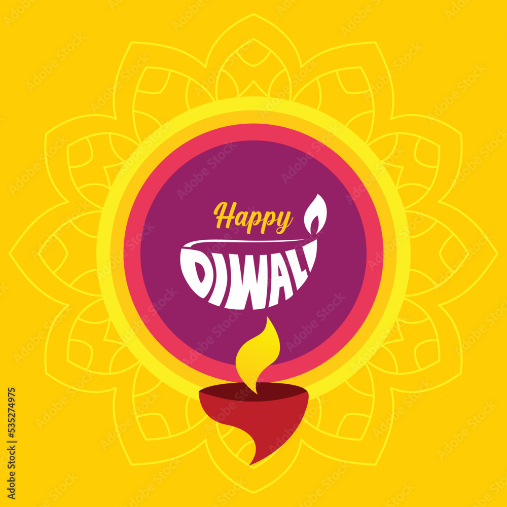 Fototapeta premium Happy Diwali colorful greeting card with Beautiful happy Diwali lettering. Website header or banner design for Diwali Festival celebration.