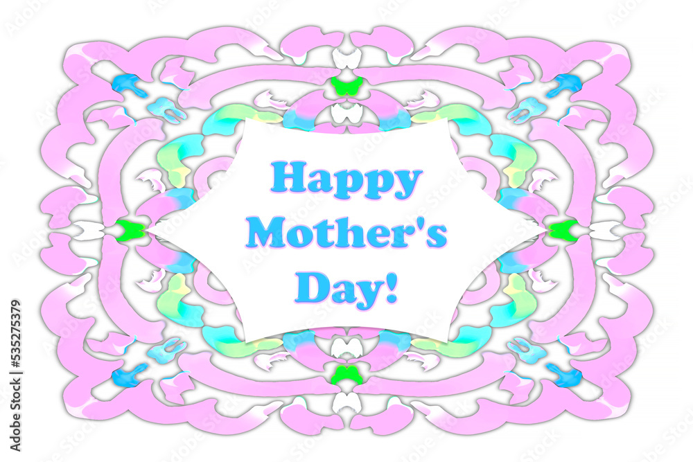 Fototapeta premium Happy mother's day! Postcard template, colored background, 3D ornament, space for text