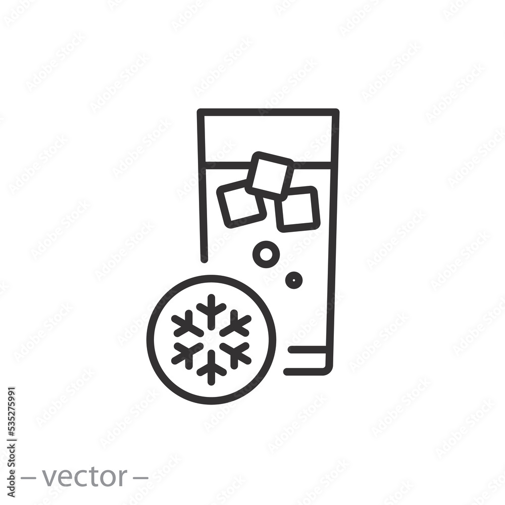 cold drink icon, glass of juice or mineral water, liquid with ice, thin line symbol on white background - editable stroke vector illustration cold drink icon, glass of juice or mineral water, liquid with ice, thin line symbol on white background - editable stroke vector illustration