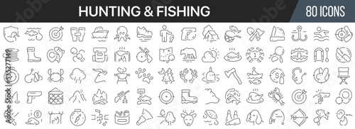 Hunting and fishing line icons collection. Big UI icon set in a flat design. Thin outline icons pack. Vector illustration EPS10 © stas111