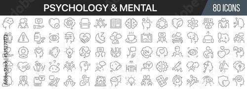 Psychology and mental line icons collection. Big UI icon set in a flat design. Thin outline icons pack. Vector illustration EPS10 photo