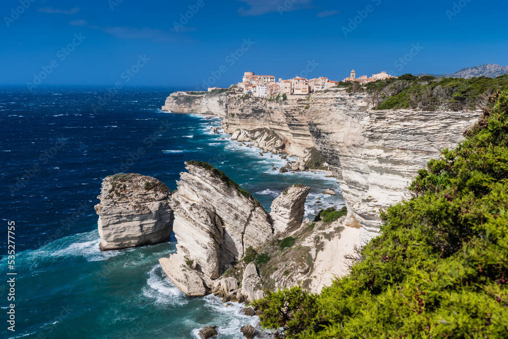Old town of Bonifacio, built on cliff rocks. Corsica, France. 
