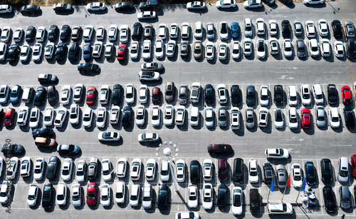 Aerial view of big car parking