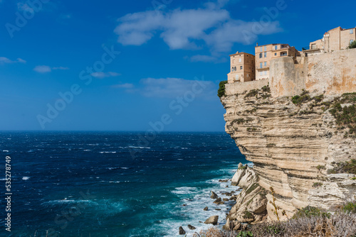 Old town of Bonifacio, built on cliff rocks. Corsica, France. 