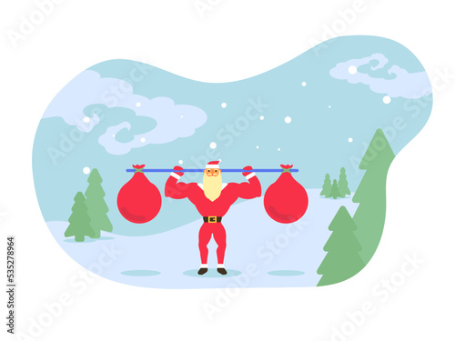 New Year illustration. Santa claus holding gifts