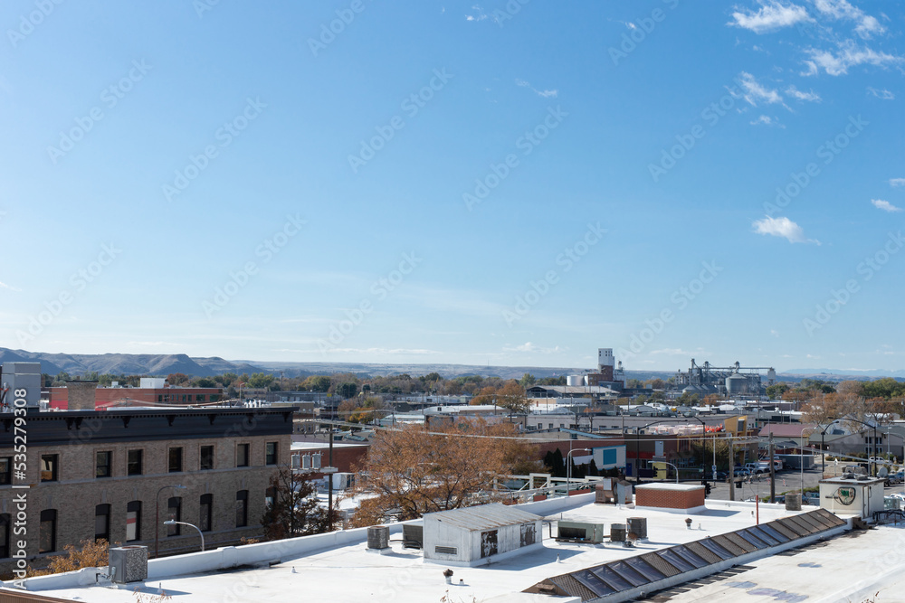 Daytime overview overlooking city of Billings Montana showing top of