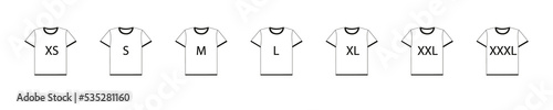 T-shirt size vector icon set.  Size From XS to 3XL.    Isolated vector illustration. eps10