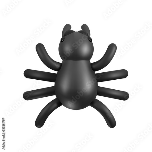 3D cute cartoon spider. Realistic three-dimensional decorative element for halloween design. Isolated black bug in a top view