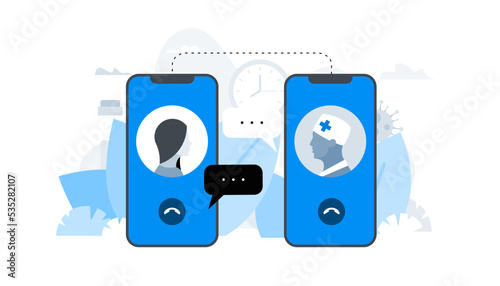 Virtual doctor. Online medical consultation via smartphone. Conceptual vector illustration. Animation ready, duik friendly.