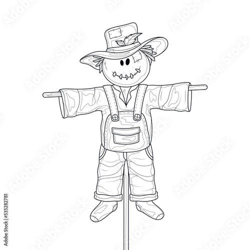 Scarecrow.Coloring book antistress for children and adults. Illustration isolated on white background.Zen-tangle style. Hand draw