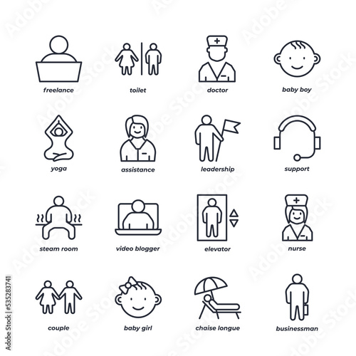 people line icons set, outline vector symbol collection, linear style pictogram pack. Signs, logo illustration.