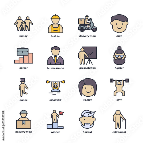 people elements collection, flat icons set, Colorful symbols pack. Vector illustration. Flat style design