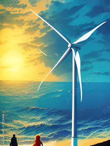 wind turbine at sunset