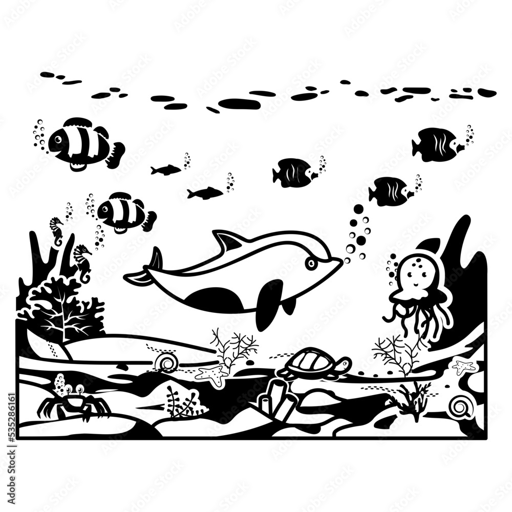 Naklejka premium aqua life and sea bottom vector icon design, wildlife seabed scenery symbol, Tropical Sea Under Water Surface stock illustration, aquarium with seafloor concept,