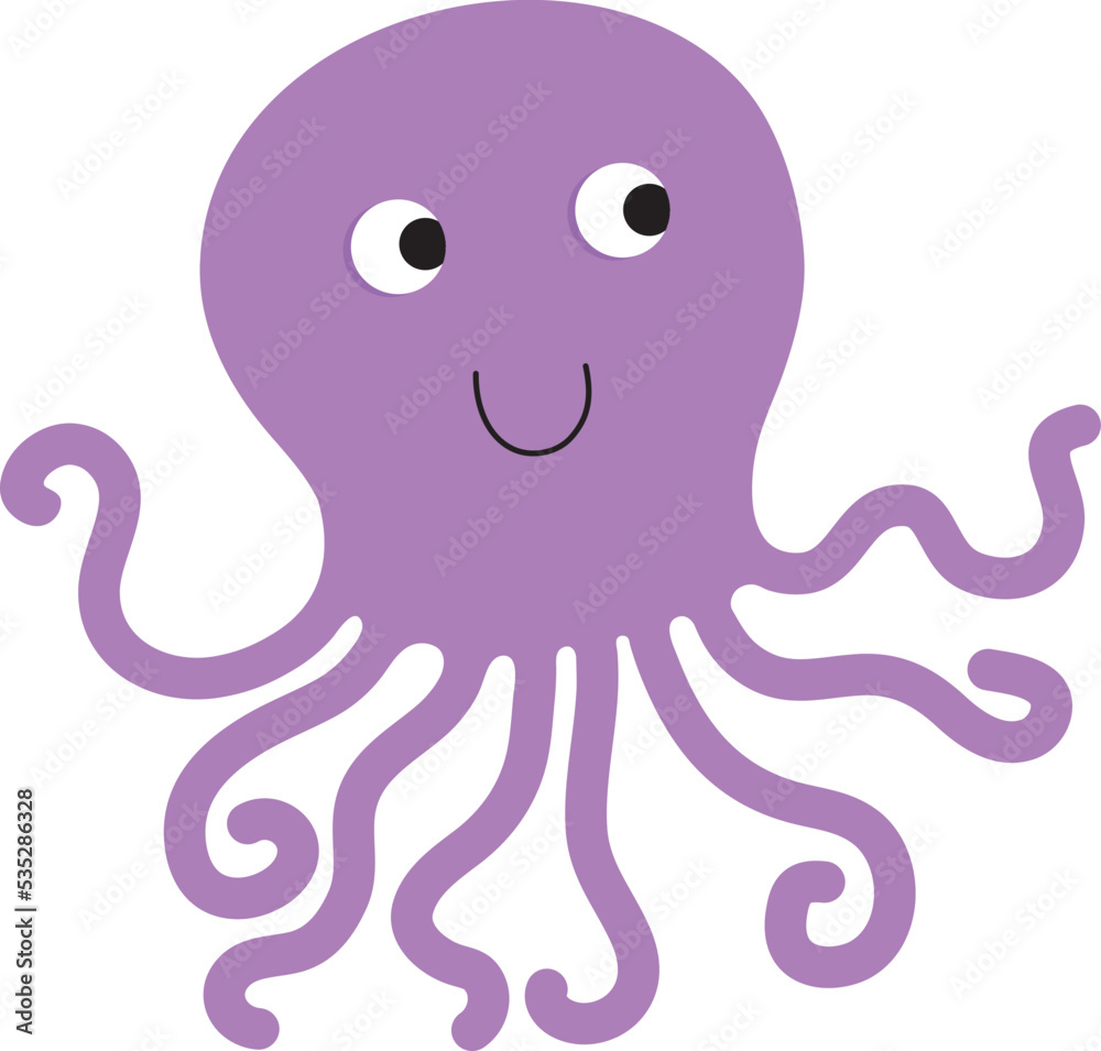 Cute cartoon vector illustration of a happy cute funny smiling octopus Cute cartoon vector illustration of a happy cute funny smiling octopus