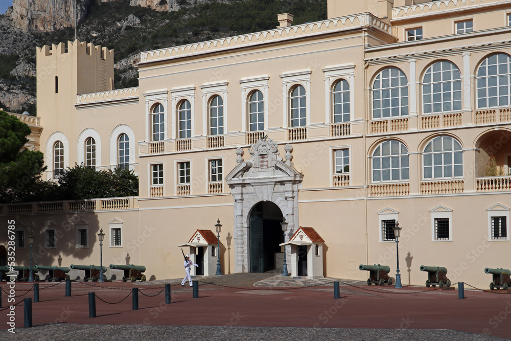 Monaco, Monaco - 02.10.2022: Guard at the Prince's Palace in Monaco
