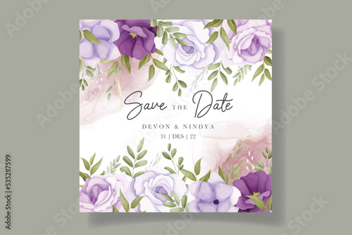 Beautiful purple flower wedding invitation card design