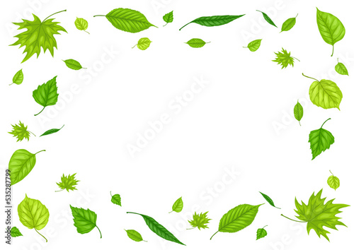 Frame with spring leaves. Beautiful decorative foliage.