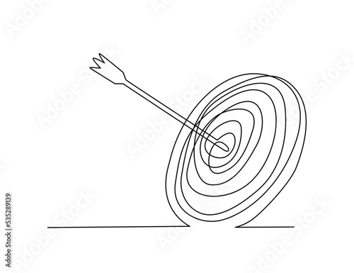 Continuous one line drawing of arrow on the target. Arrow archery business challenge metaphor line art drawing vector illustration.