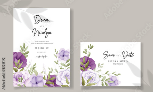 Beautiful purple flower wedding invitation card design