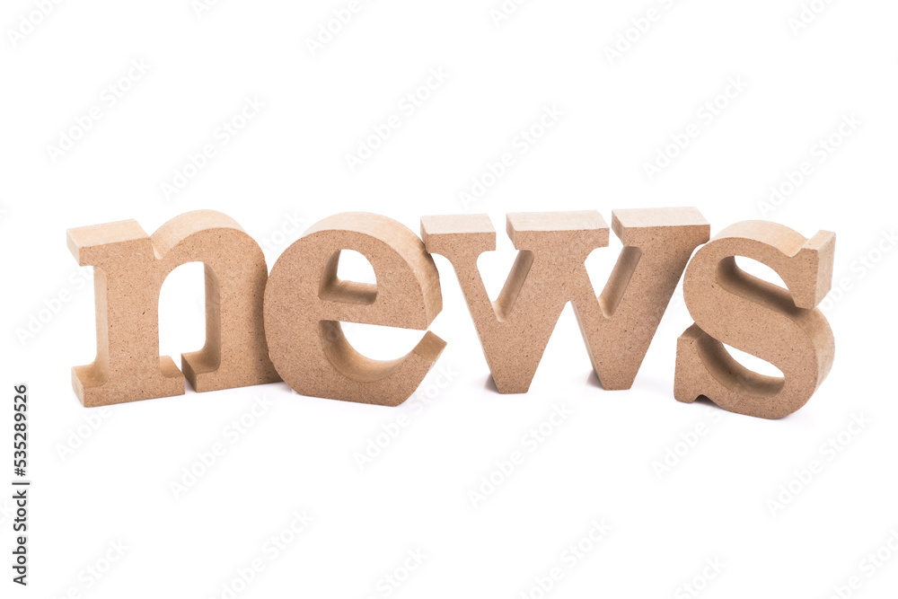 NEWS wood word isolated on white background NEWS wood word isolated on white background