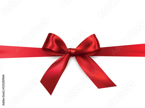 Vector bright red shiny ribbon with decorative bow on white background - invitation, gift wrapping or card design