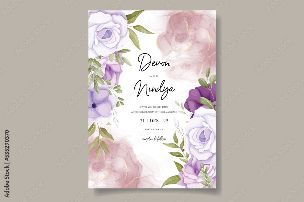 Beautiful purple flower wedding invitation card design