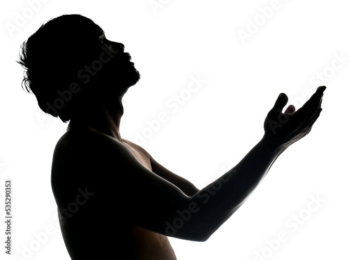 half-person silhouette in prayer gesture on white background © STOCK PHOTO 4 U