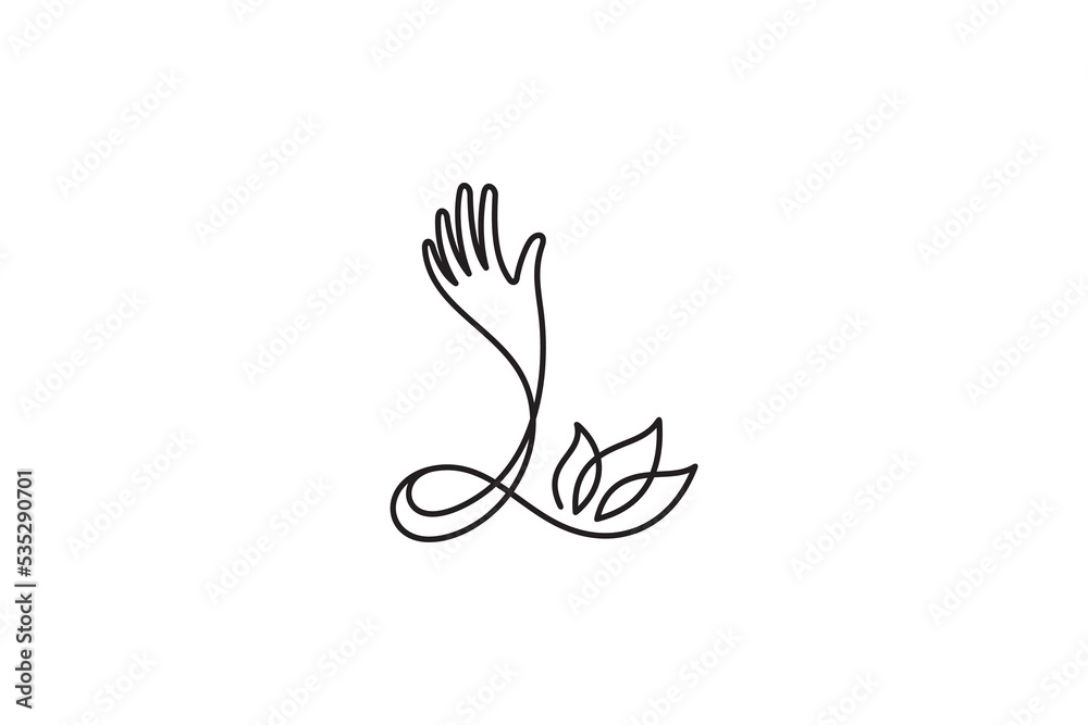 Letter L logo with hand and lotus flower in one line design style Letter L logo with hand and lotus flower in one line design style