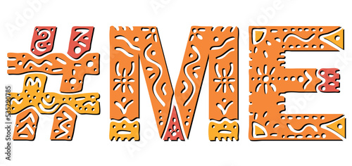 ME Hashtag. Multicolored bright isolate curves doodle letters. Hashtag #ME is abbreviation for the US American state Maine for social network, web resources, mobile apps.