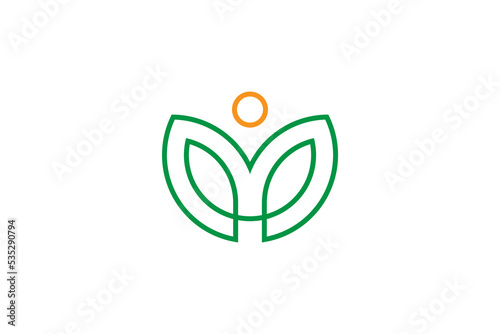 abstract people logo with leaf shape in one line design style