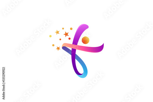 dancing people logo with abstract concept, bright gradient color and stars decoration