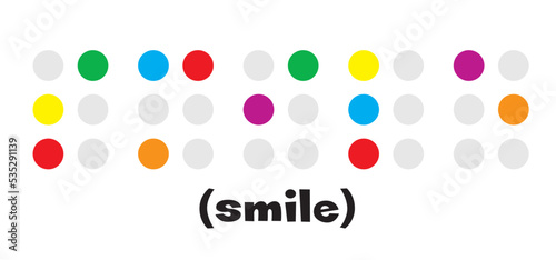 Slogan smlie to blindness language, letter visual braille code or alphabet text. Braille is a reading and writing alphabet specially developed for the blind. Vector blind message sign. Dots reading