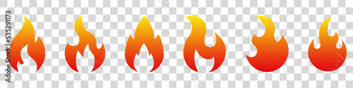 Fire icon collection. Fire flame symbol. Bonfire silhouette logotype. Flames symbols set flat style - stock vector