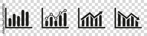 Set of growing bar graph icon in black on a white background.