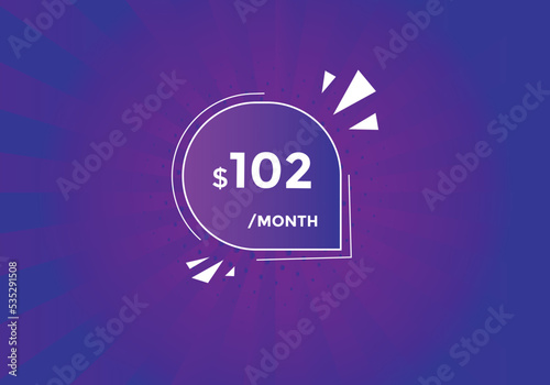 102 dollar price tag. Price $102 USD dollar only Sticker sale promotion Design. shop now button for Business or shopping promotion 