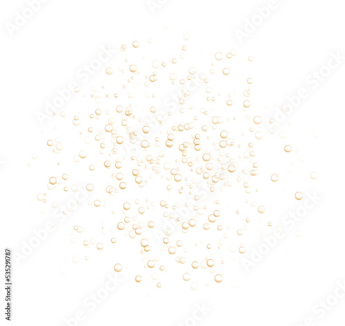 Underwater fizzing bubbles, soda or champagne carbonated drink, orange sparkling water. Effervescent drink. Aquarium, sea, ocean bubbles vector illustration.
