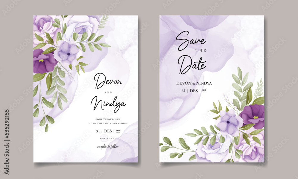 Beautiful purple flower wedding invitation card design Stock Vector ...