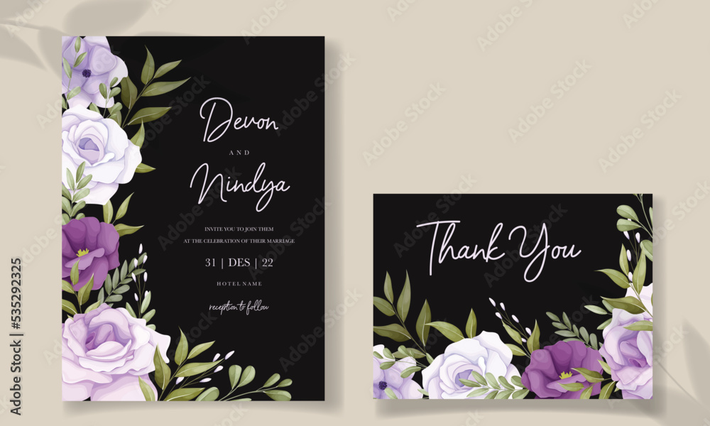 Beautiful purple flower wedding invitation card design