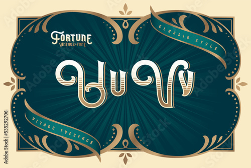 Fortune Vintage vector font set with decorative design elements