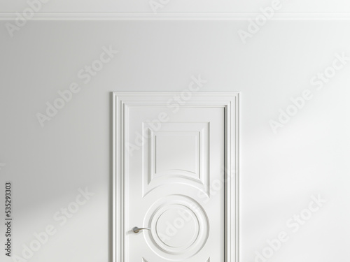 white room interior with door  blank wall mockup  3d render